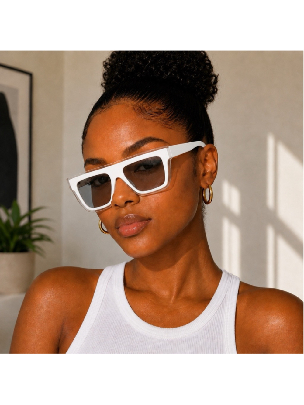 Retro White Shield Sunglasses Oversized Square Clear Frame Fashion Shades